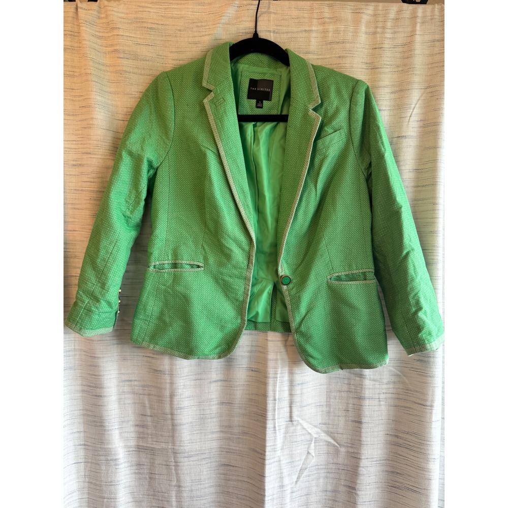 The Limited Womens Green White Pin Dot Blazer Single Button Jacket Size S